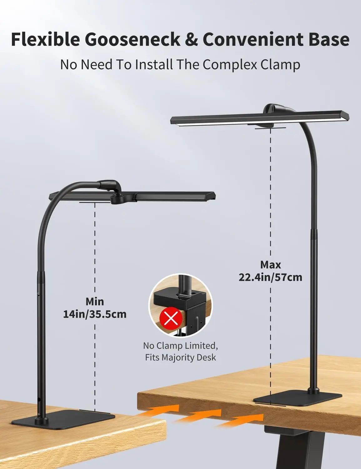 LED Desk Lamps for Home Office Tall Desk Light with Base Flexible Gosseneck Adjustable Height 5-Level Dimmable Brightness