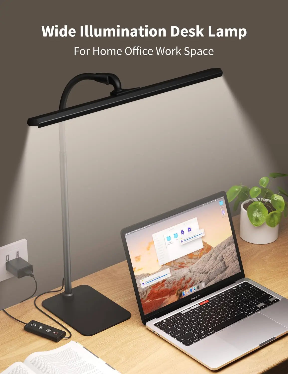 LED Desk Lamps for Home Office Tall Desk Light with Base Flexible Gosseneck Adjustable Height 5-Level Dimmable Brightness