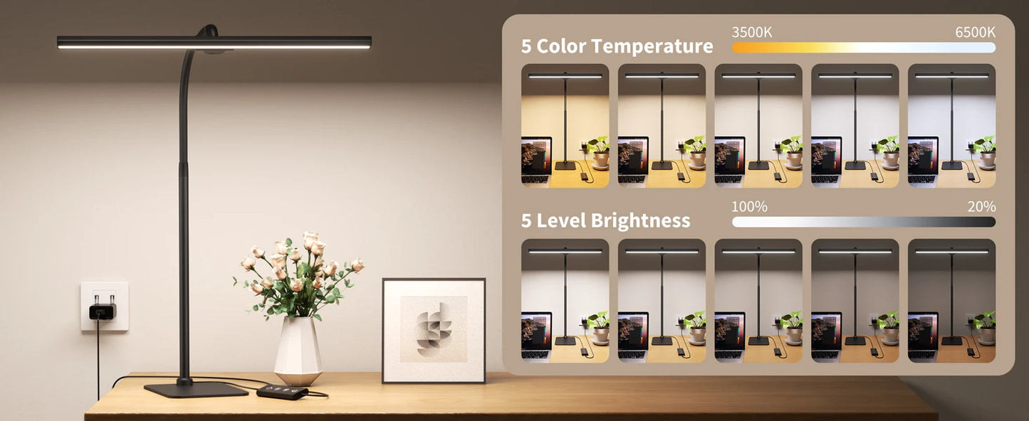 LED Desk Lamps for Home Office Tall Desk Light with Base Flexible Gosseneck Adjustable Height 5-Level Dimmable Brightness