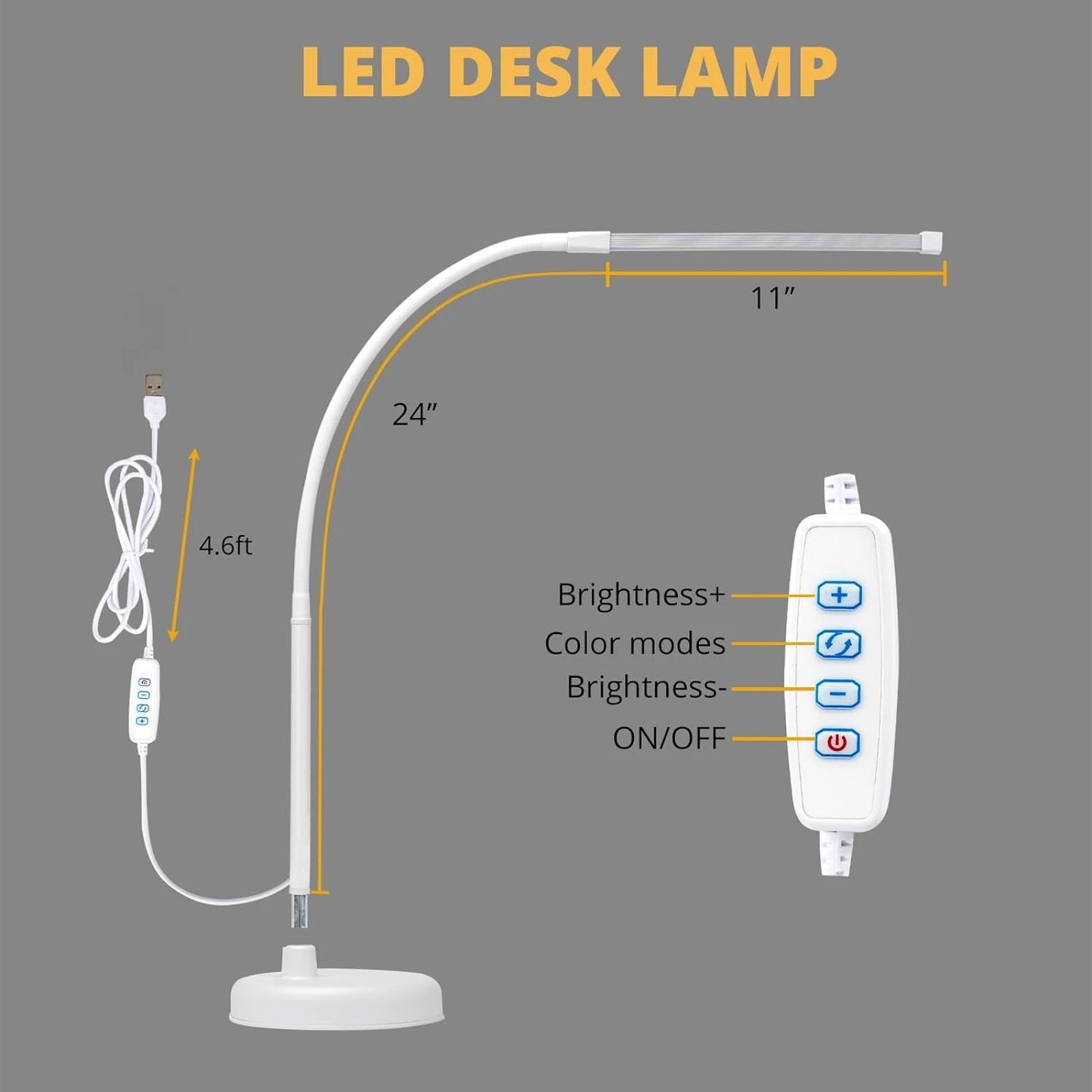 A LOOPITYS LED Desk Lamp, Swing Arm Architect Task Lamp with Long Flexible Gooseneck, 3 Color Modes, and USB Adapter