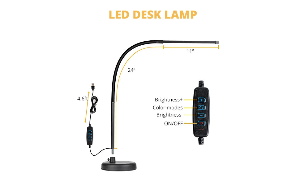 A LOOPITYS LED Desk Lamp, Swing Arm Architect Task Lamp with Long Flexible Gooseneck, 3 Color Modes, and USB Adapter