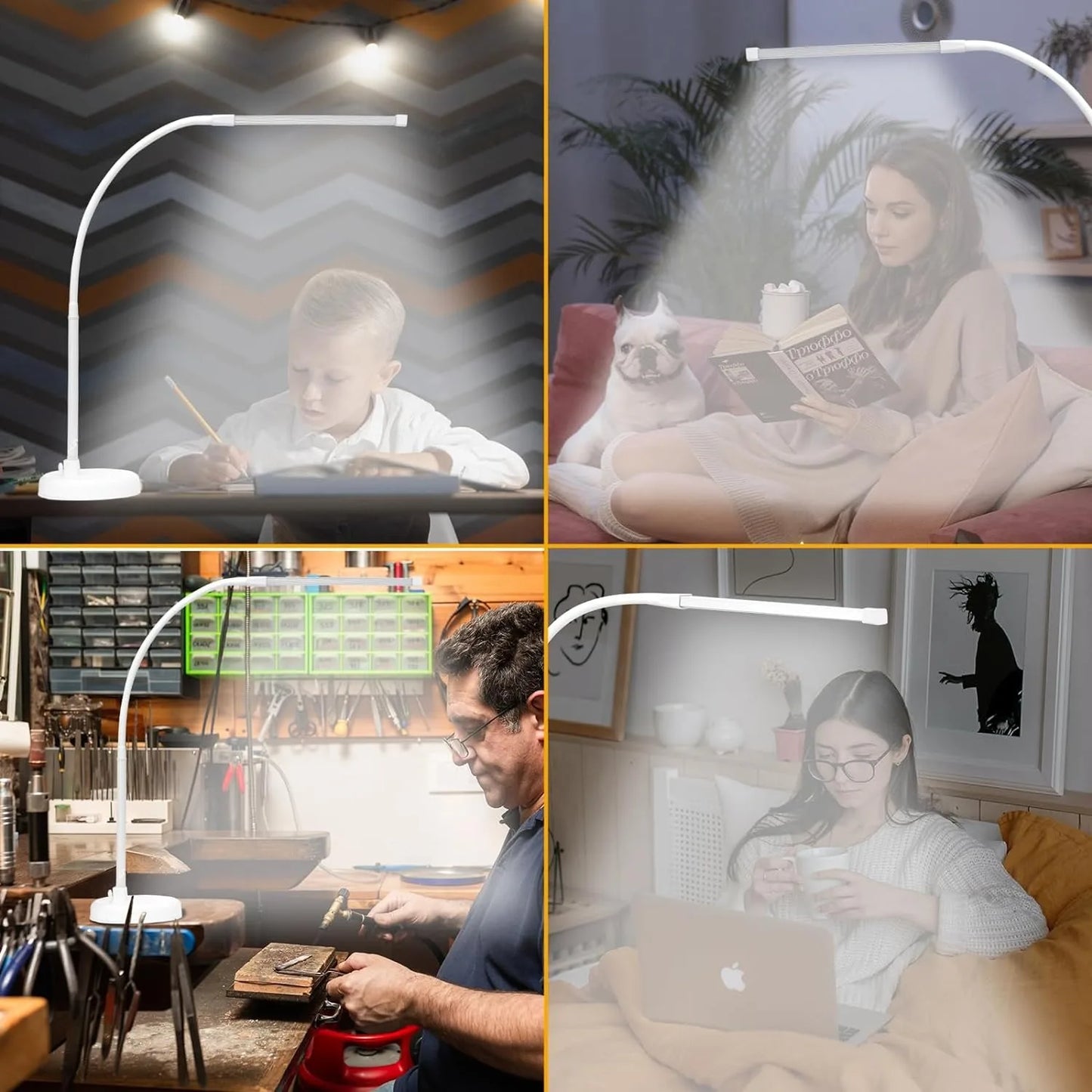 A LOOPITYS LED Desk Lamp, Swing Arm Architect Task Lamp with Long Flexible Gooseneck, 3 Color Modes, and USB Adapter